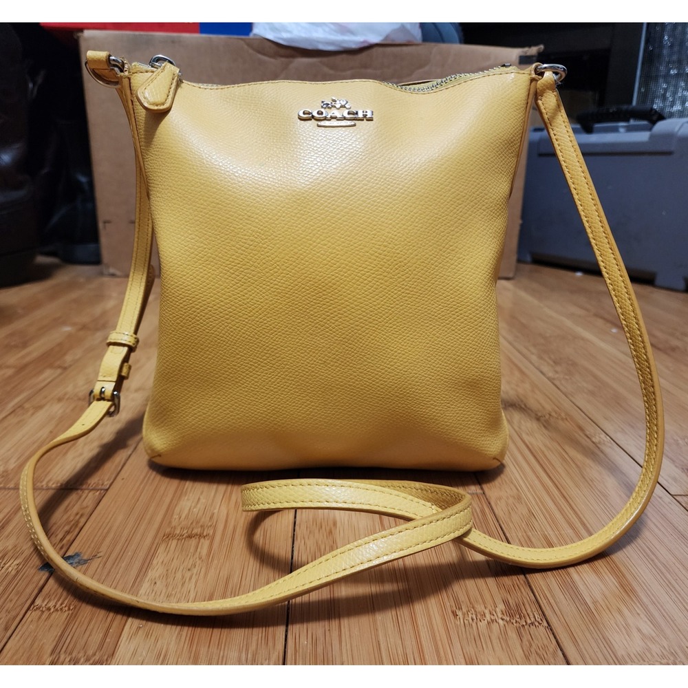 Coach Bag North South Crossgrain Leather Crossbody Folio F36063 Yellow Marigold